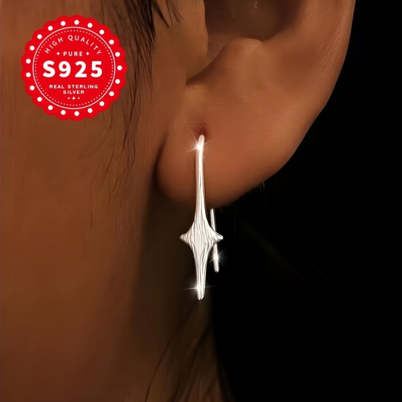 S925 Silver Brushed Star Ear Hooks, Elegant Everyday Wear